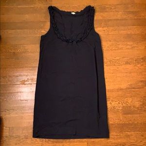 J.Crew Navy Cotton Dress with ruffle neckline, L